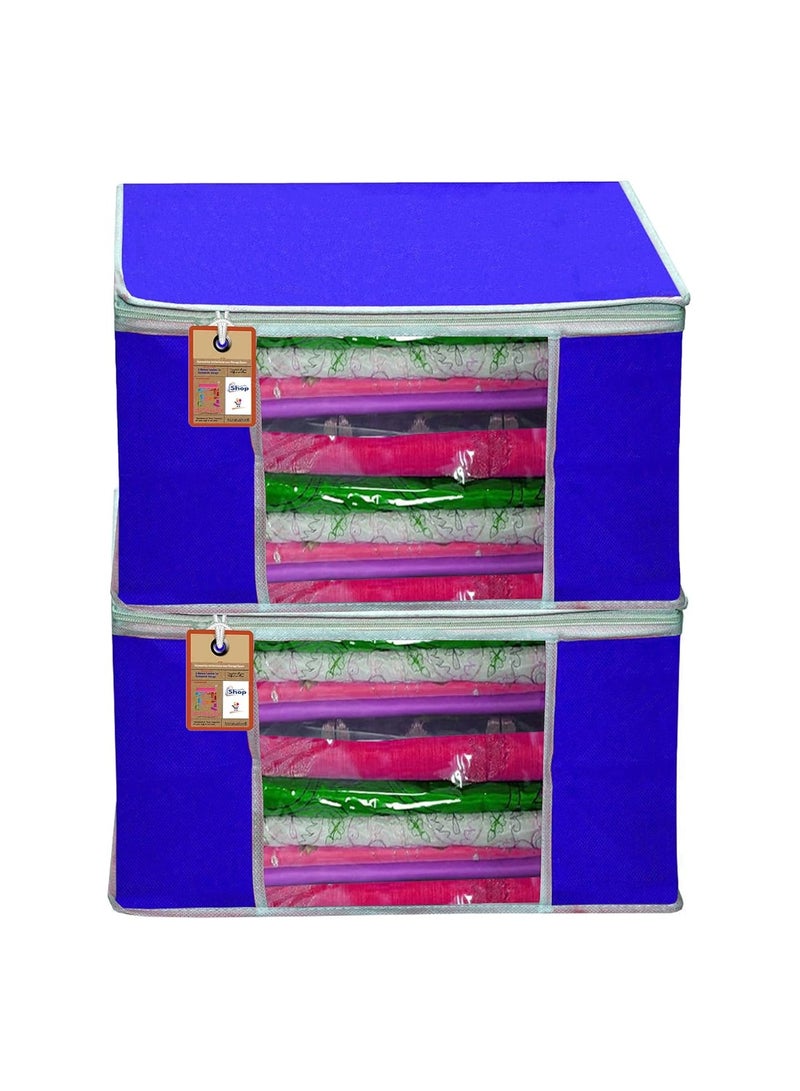 atorakushon® Fabric Royal Blue Garment Storage Bags Organizer for Wardrobe Cloth Organizer for Wardrobe Organizer for Clothes Pack of 2 - Image 1