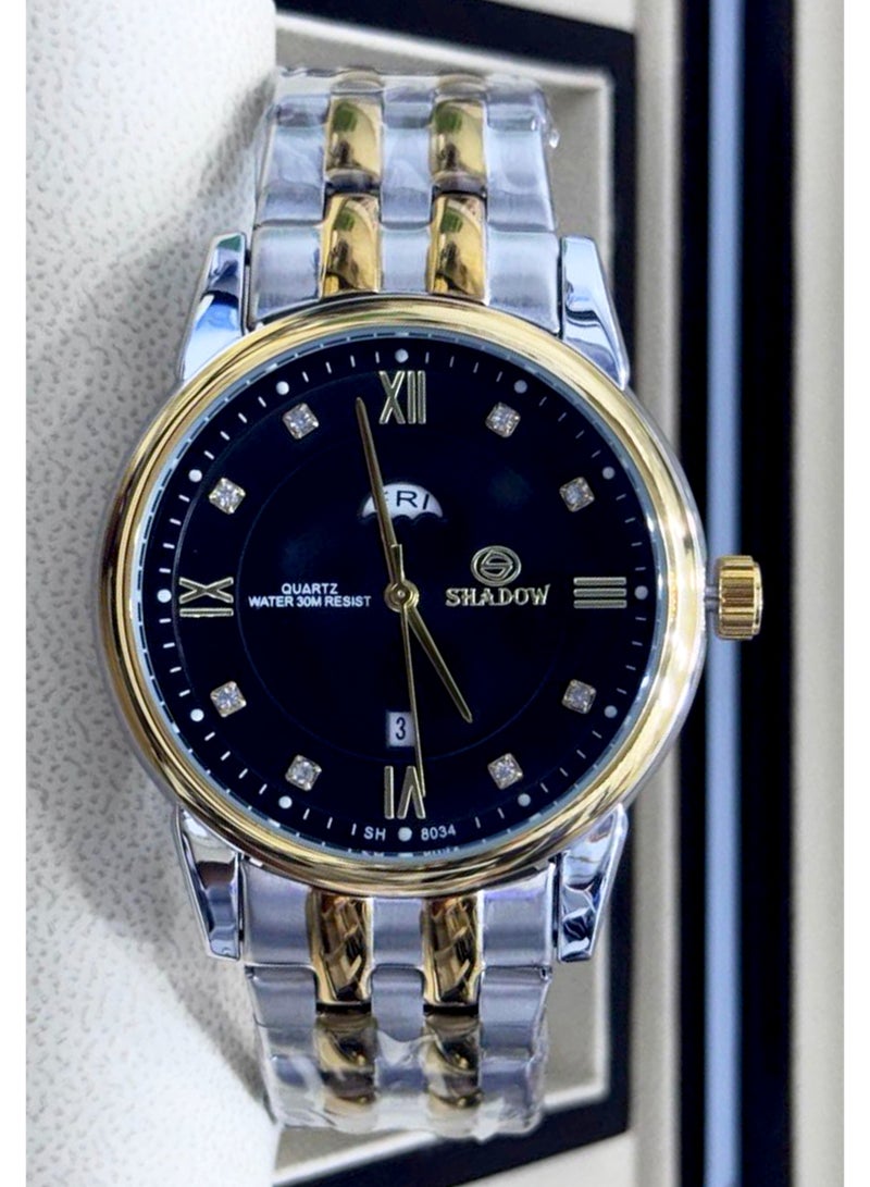 شادو ساعة شادو رجالية فاخرة - وظيفة اليوم والتاريخ - تصميم كلاسيكي بترصيع كريستال - Image 1