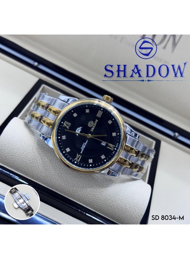 شادو ساعة شادو رجالية فاخرة - وظيفة اليوم والتاريخ - تصميم كلاسيكي بترصيع كريستال - Image 2