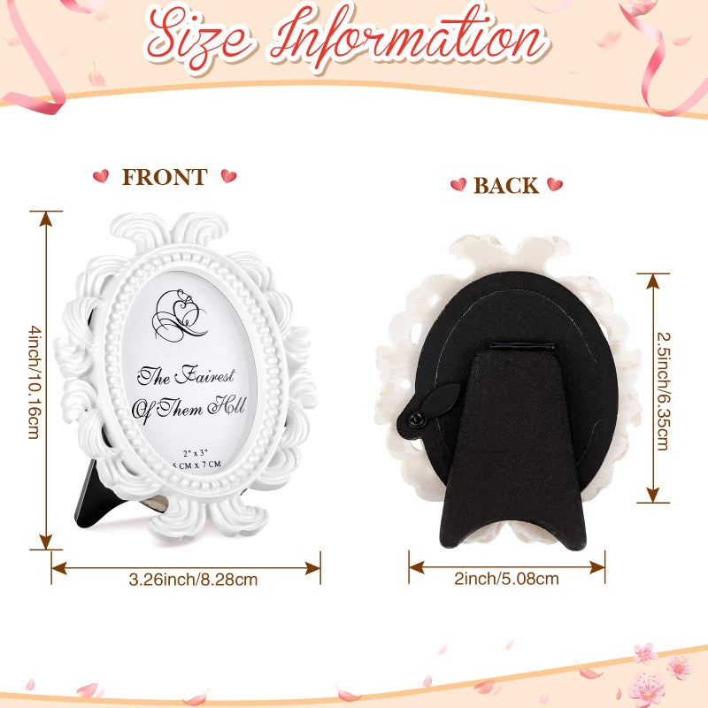 Vicenpal 6 Pieces Vintage Picture Antique Photo Frame Baroque Place Card Photo Holder Mini Picture Resin Oval Display Beaded Frame Christmas Holiday Decor (White) - Image 3