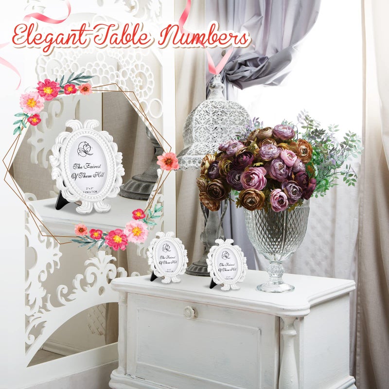 Vicenpal 6 Pieces Vintage Picture Antique Photo Frame Baroque Place Card Photo Holder Mini Picture Resin Oval Display Beaded Frame Christmas Holiday Decor (White) - Image 4