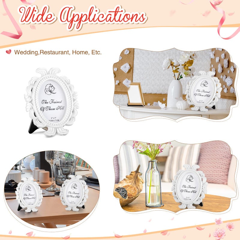 Vicenpal 6 Pieces Vintage Picture Antique Photo Frame Baroque Place Card Photo Holder Mini Picture Resin Oval Display Beaded Frame Christmas Holiday Decor (White) - Image 5