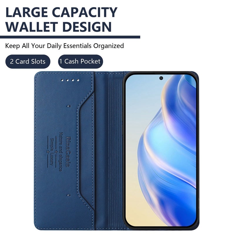 HuHa Case Cover For Honor X9 4G / 5G / Honor X30 5G RC01 Dual-Folded Magnetic Suction RFID Leather Phone Case(Dark Blue) - Image 3