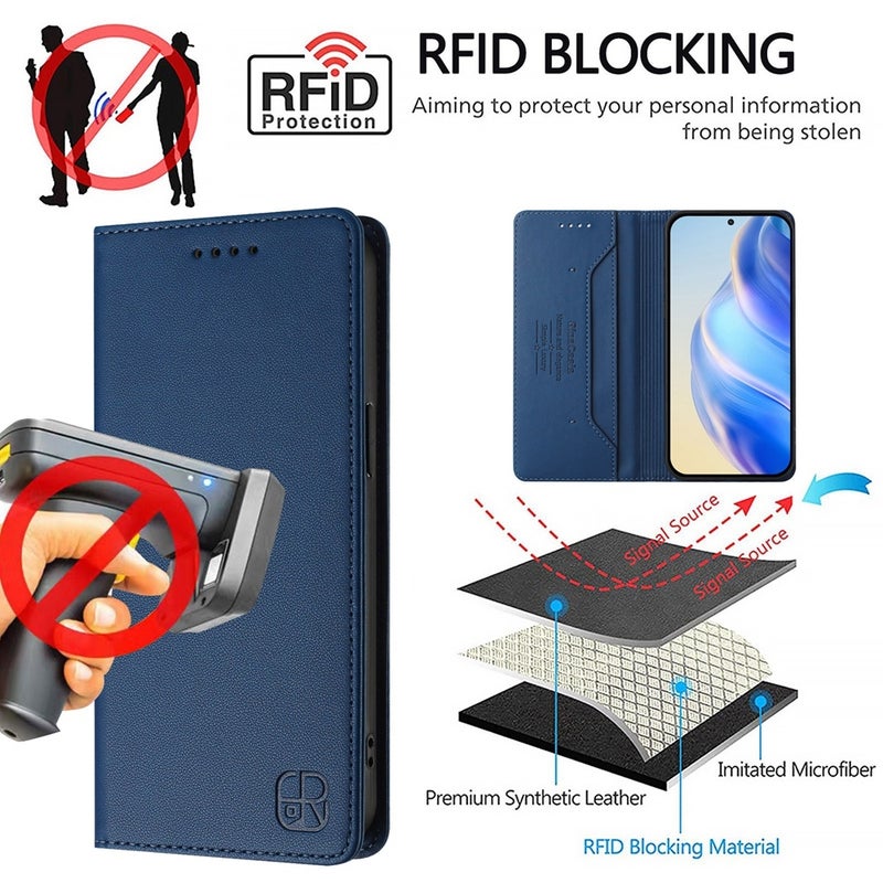 HuHa Case Cover For Honor X9 4G / 5G / Honor X30 5G RC01 Dual-Folded Magnetic Suction RFID Leather Phone Case(Dark Blue) - Image 5