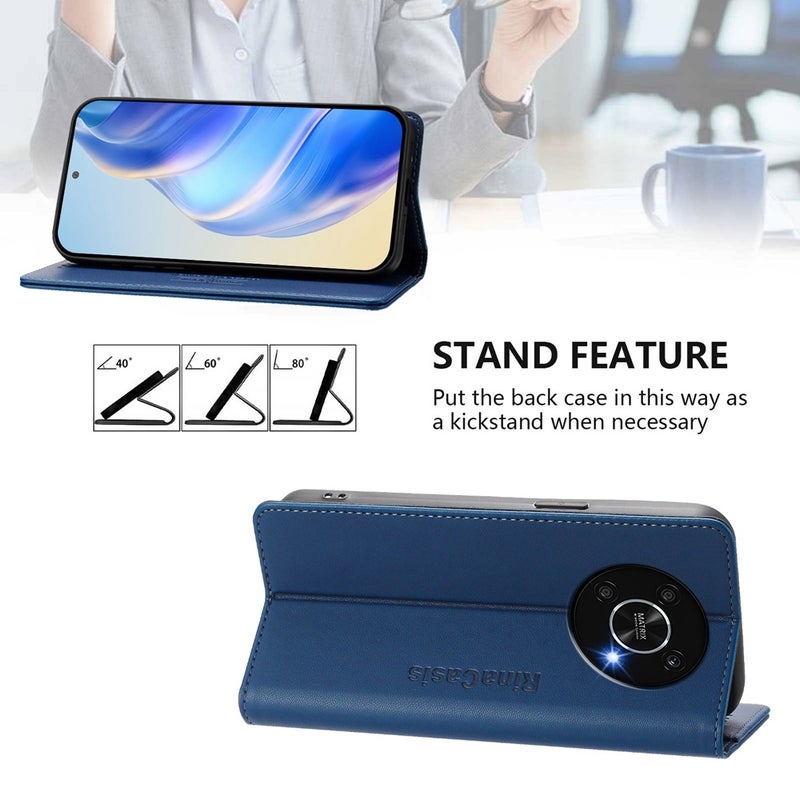 HuHa Case Cover For Honor X9 4G / 5G / Honor X30 5G RC01 Dual-Folded Magnetic Suction RFID Leather Phone Case(Dark Blue) - Image 4