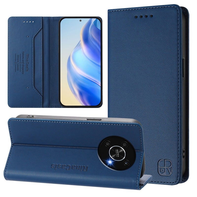 HuHa Case Cover For Honor X9 4G / 5G / Honor X30 5G RC01 Dual-Folded Magnetic Suction RFID Leather Phone Case(Dark Blue) - Image 1