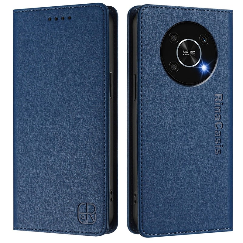 HuHa Case Cover For Honor X9 4G / 5G / Honor X30 5G RC01 Dual-Folded Magnetic Suction RFID Leather Phone Case(Dark Blue) - Image 2