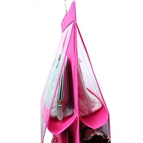 Inditradition Hanging Purse Bags Organizer | Standing Storage Rack for Handbags, Purse, Clutches, Hats (6 Pockets, with Hook, 90 cm) (Pink) - Image 5