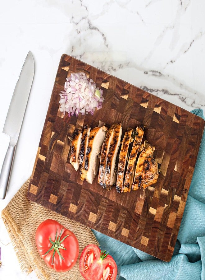 Dexas Acacia End Grain Reversible Butcher Block Cutting Board - 11.8" x 16.14" | Heavy-Duty Wood Chopping Board with Recessed Finger Grips - Image 3