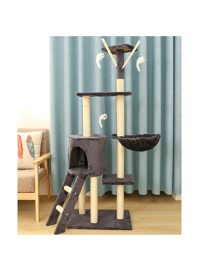 Kidle Multi-Layer Cat Tree House With Hanging Kitten Toy Black/White 50x35x138cm - Image 2