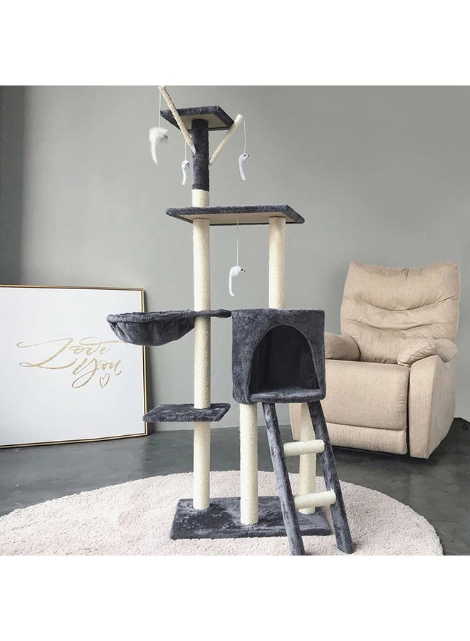 Kidle Multi-Layer Cat Tree House With Hanging Kitten Toy Black/White 50x35x138cm - Image 4