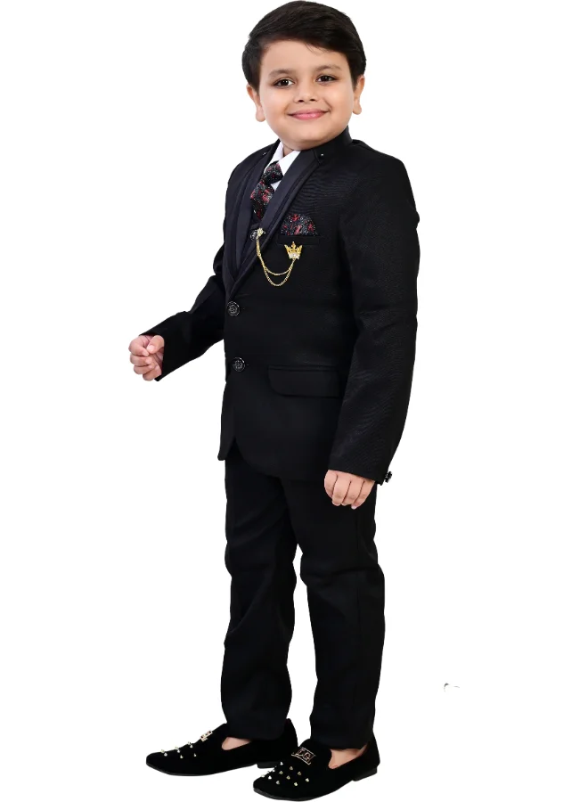 BT DEZINES Boys Black Cotton Blend 5-Piece Suit Set