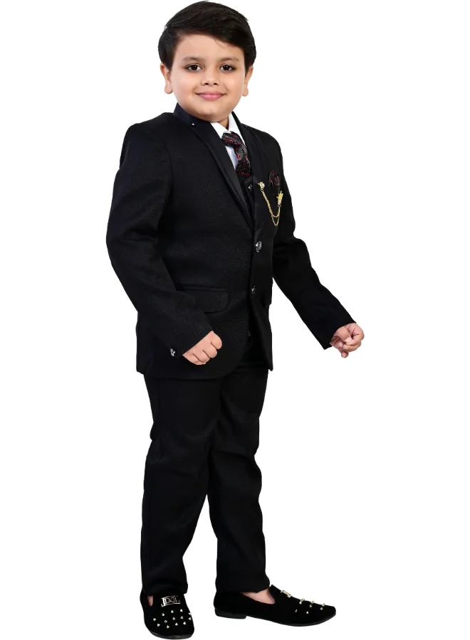 BT DEZINES Boys Black Cotton Blend 5-Piece Suit Set