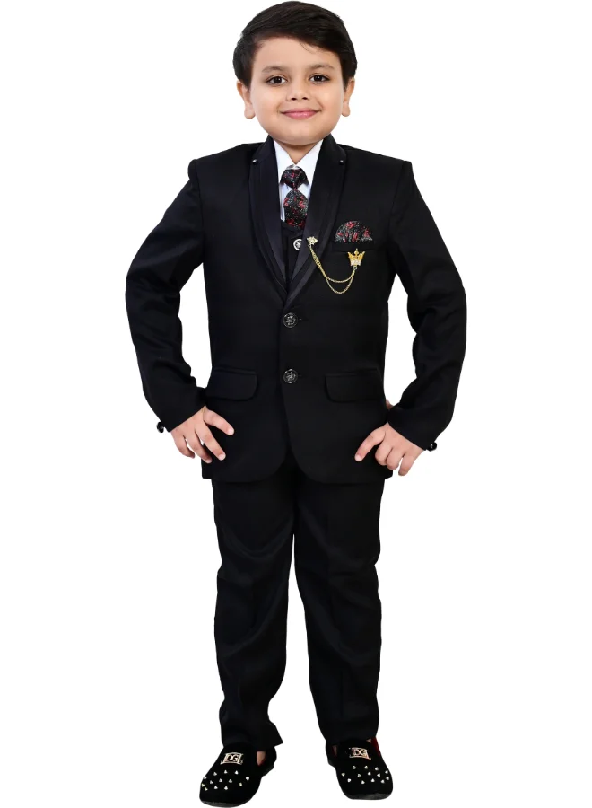 BT DEZINES Boys Black Cotton Blend 5-Piece Suit Set