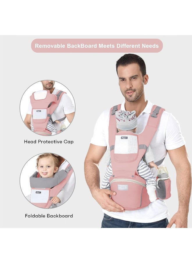 Ocanoiy Baby Carrier Newborn to Toddler Baby Wrap Carrier with Hip Seat Lumbar Support Adjustable One Size Fits All Toddler Infant Baby Holder Carrier 360 All Seasons (Pink)  - Image 3