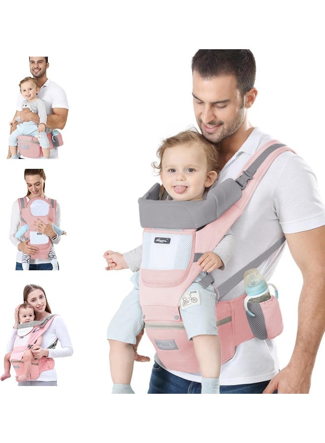Ocanoiy Baby Carrier Newborn to Toddler Baby Wrap Carrier with Hip Seat Lumbar Support Adjustable One Size Fits All Toddler Infant Baby Holder Carrier 360 All Seasons (Pink)  - Image 1