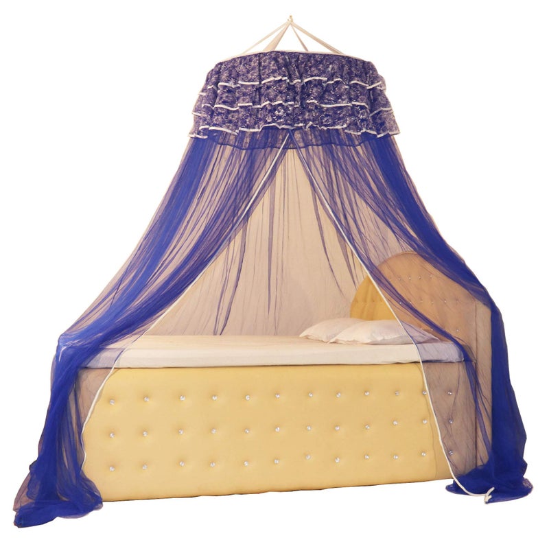 Homecute Hanging Decorative Canopy Double Bed Mosquito Net (Traditional Net Embroidery Lase Blue) - Image 3
