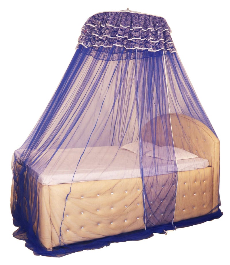 Homecute Hanging Decorative Canopy Double Bed Mosquito Net (Traditional Net Embroidery Lase Blue) - Image 2