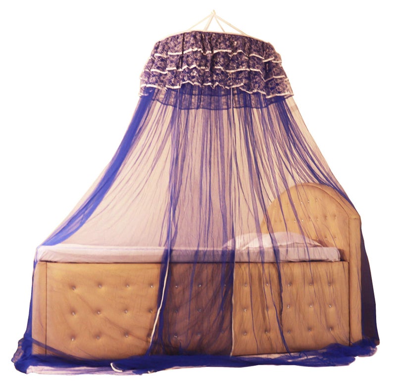 Homecute Hanging Decorative Canopy Double Bed Mosquito Net (Traditional Net Embroidery Lase Blue) - Image 5