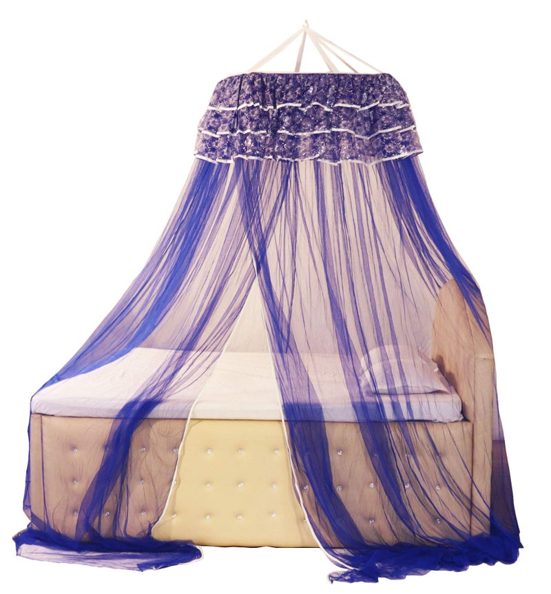 Homecute Hanging Decorative Canopy Double Bed Mosquito Net (Traditional Net Embroidery Lase Blue) - Image 4