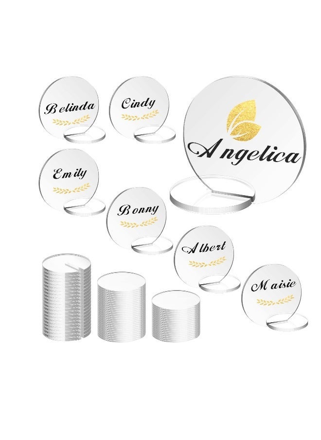 Round Acrylic Seat Cards, Acrylic Name Place Card Holders,  Round Acrylic Place Cards for Wedding Banquet Table Decor（80 Cards + 80 Bases） 
