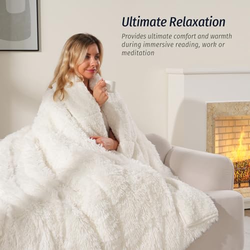 Wemore Shaggy Long Fur Faux Fur Weighted Blanket, Cozy and Fluffy Plush Sherpa Long Hair Blanket for Adult 15lbs, Fluffy Fuzzy Sherpa Reverse Heavy Blankets for Bed, Couch, Cream White, 48 x 72 Inches - Image 3