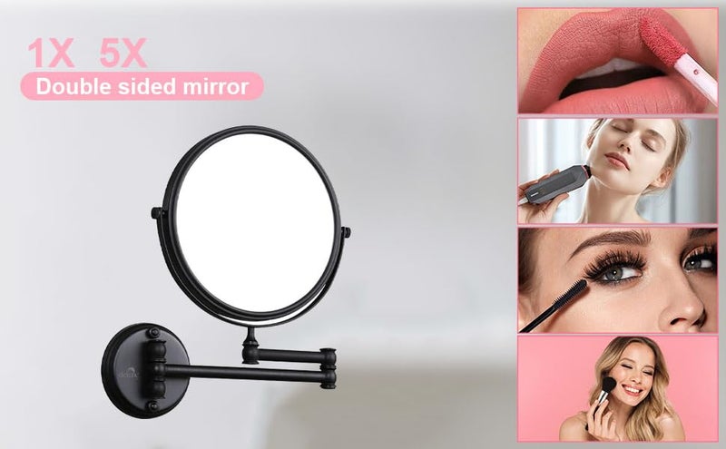 DOLPHY Black 5X Magnifying Shaving Makeup Mirror 8 Inch Round Wall Mount Framed - Image 4