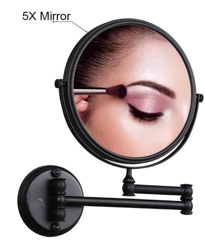 DOLPHY Black 5X Magnifying Shaving Makeup Mirror 8 Inch Round Wall Mount Framed - Image 3