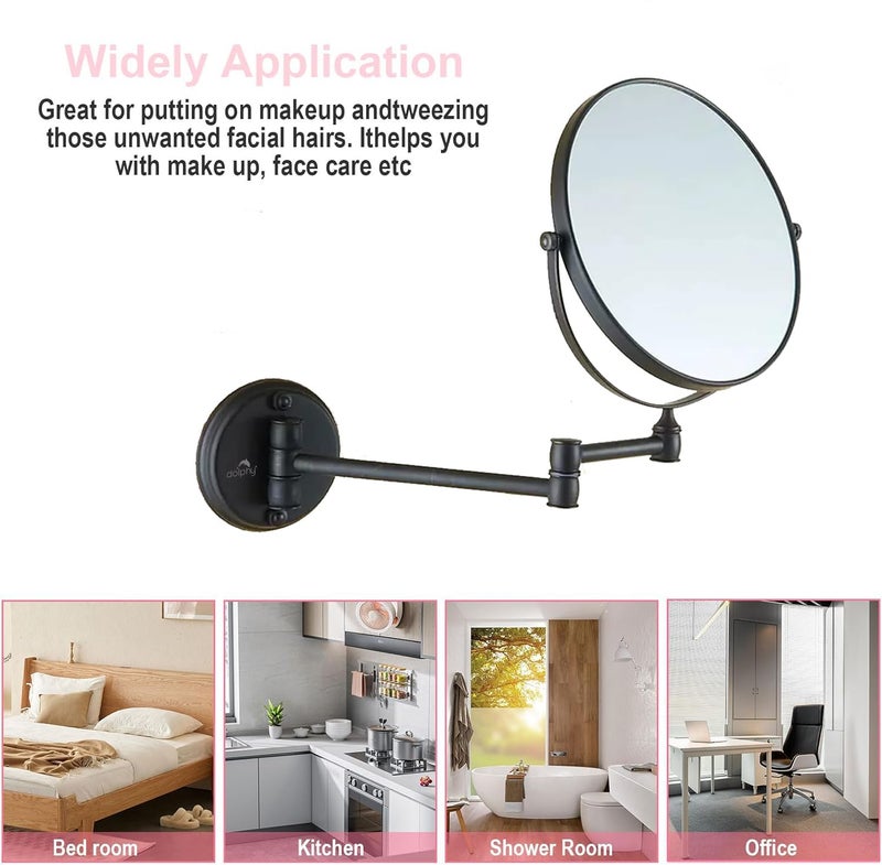 DOLPHY Black 5X Magnifying Shaving Makeup Mirror 8 Inch Round Wall Mount Framed - Image 5