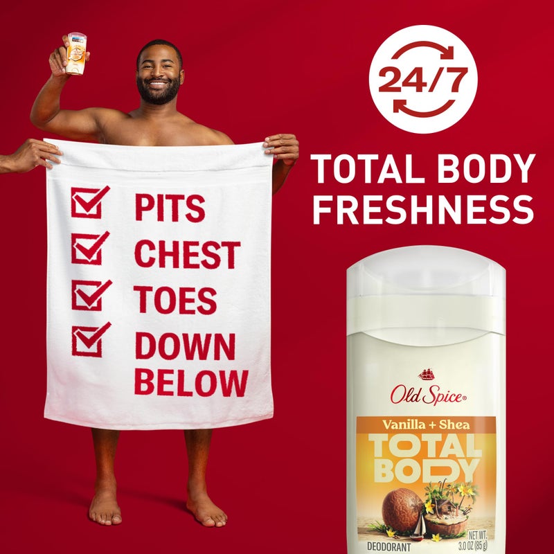 Old Spice Whole Body Deodorant Stick for Men, Aluminum Free, Vanilla + Shea Scent, 24/7 Odor Protection, 24/7 Lasting Freshness, Dermatologist Tested, Gentle on Skin, Safe to Use All Over, 3.0 oz - Image 2