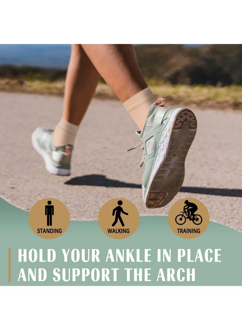 Sweet seven أكمام ضغط كاحل - عبوة 2، جورب مفتوح الأصابع للتورم، التهاب اللفافة الأخمصية، تخفيف الالتواء - للرجال والنساء، ضغط 8-15 مم زئبقي، بيج، مقاس S - Image 4