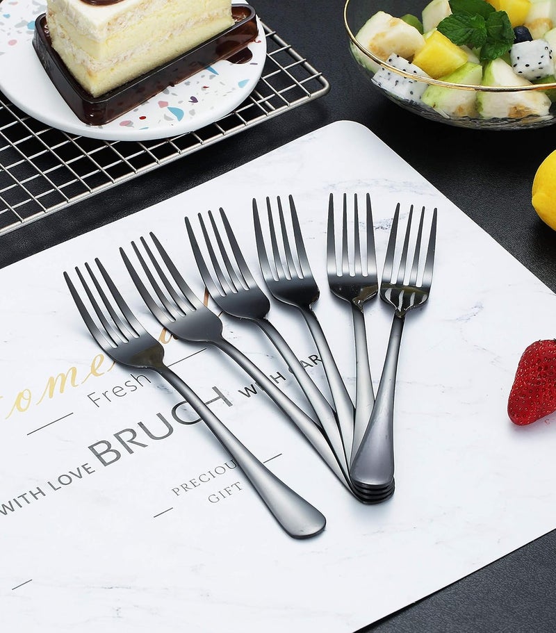Kyraton Black Dinner Forks - 6 Piece Set, Stainless Steel 8.17 Inch Forks with Titanium Plating - Image 4