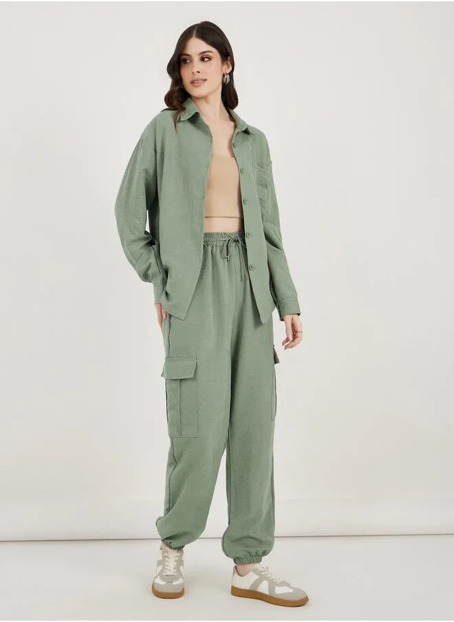 ستايلي Oversized Flap Pocket Shirt and Joggers Co-Ords