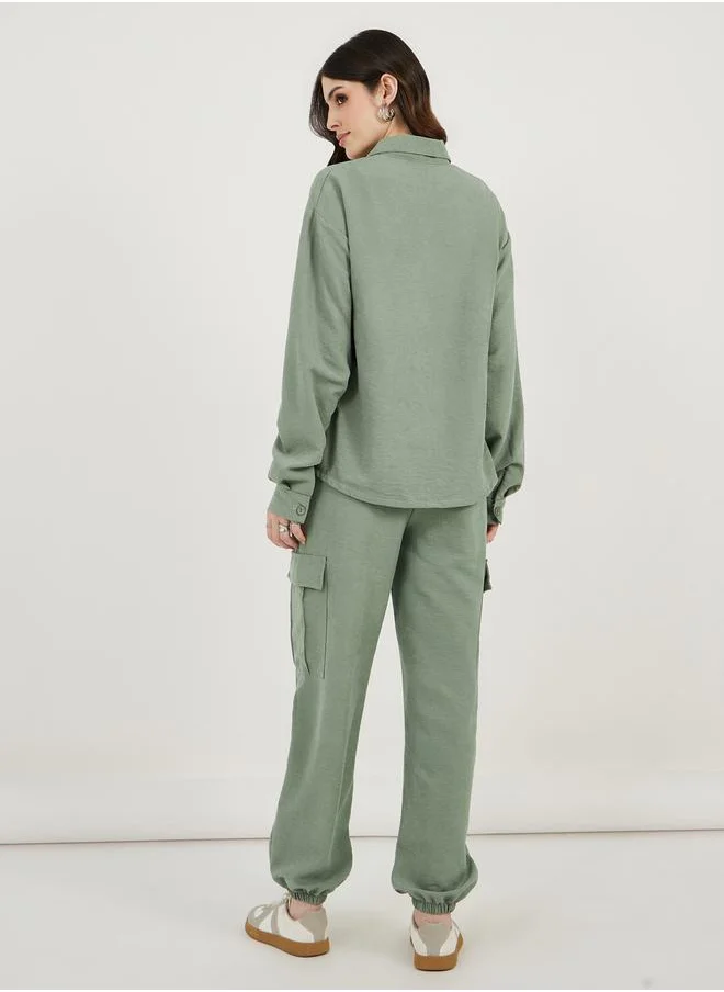ستايلي Oversized Flap Pocket Shirt and Joggers Co-Ords