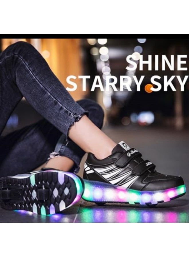 Loquat Kid Roller Skates Shoes,Kid Skateboarding Shoes,LED Light Up Shoes,USB Rechargealbe Shoes,Outdoor Slip Skates Shoes Black - Image 5
