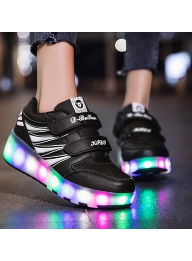Loquat Kid Roller Skates Shoes,Kid Skateboarding Shoes,LED Light Up Shoes,USB Rechargealbe Shoes,Outdoor Slip Skates Shoes Black - Image 3
