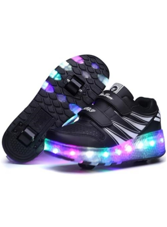 Loquat Kid Roller Skates Shoes,Kid Skateboarding Shoes,LED Light Up Shoes,USB Rechargealbe Shoes,Outdoor Slip Skates Shoes Black - Image 1