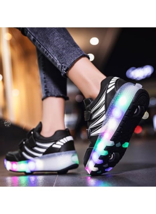 Loquat Kid Roller Skates Shoes,Kid Skateboarding Shoes,LED Light Up Shoes,USB Rechargealbe Shoes,Outdoor Slip Skates Shoes Black - Image 2