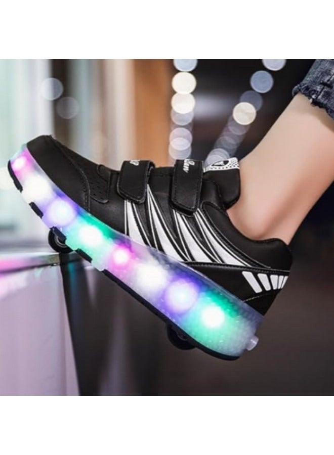 Loquat Kid Roller Skates Shoes,Kid Skateboarding Shoes,LED Light Up Shoes,USB Rechargealbe Shoes,Outdoor Slip Skates Shoes Black - Image 4