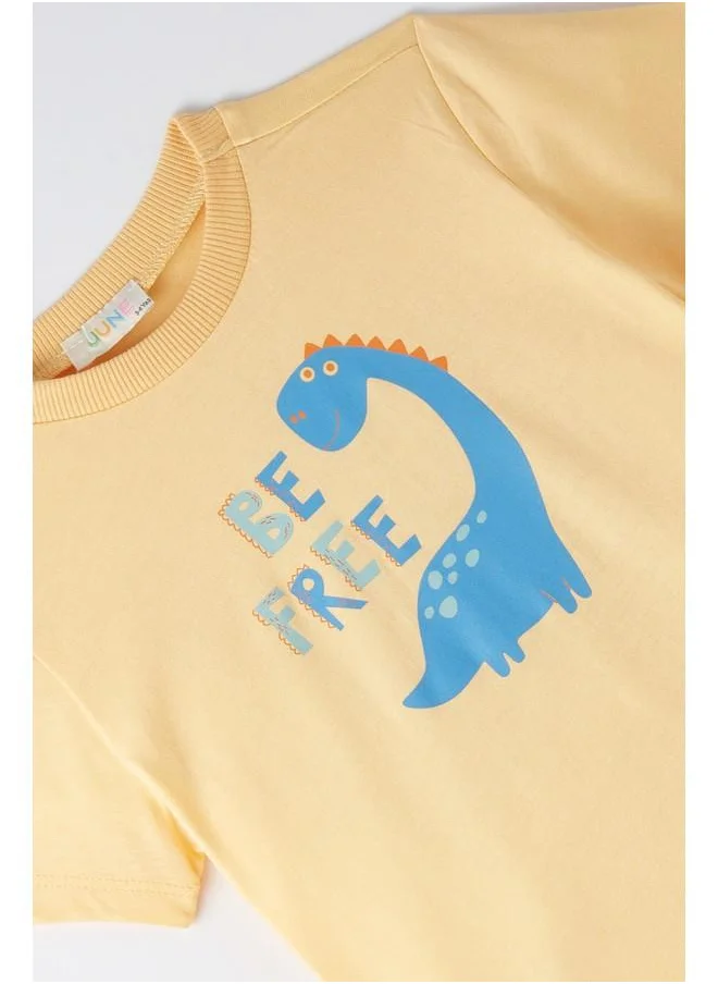 جون June Boy Dino Printed Shorts Set Yellow - Ecru