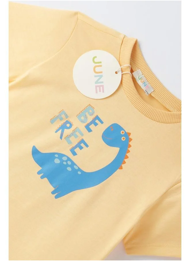 جون June Boy Dino Printed Shorts Set Yellow - Ecru