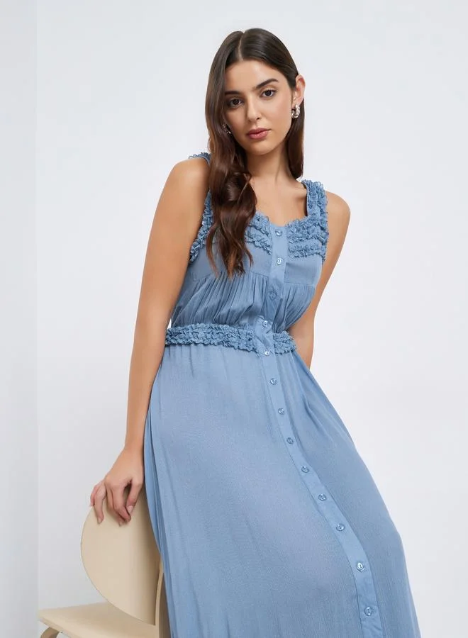 Styli Styli Crinkled Rayon Strappy Maxi Dress