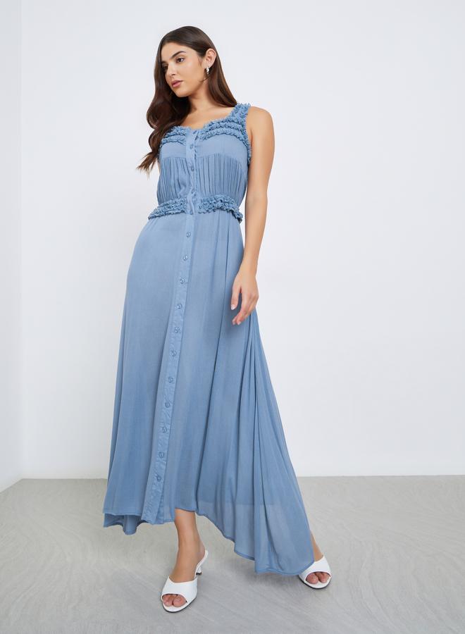 ستايلي فستان طويل بحمالات وتفاصيل كشكش - Image 3