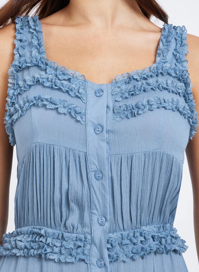 ستايلي فستان طويل بحمالات وتفاصيل كشكش - Image 4