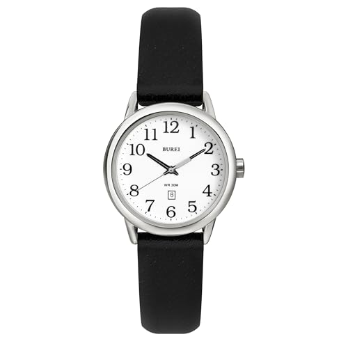 BUREI Womens Black Leather Watches Simple Fashion Watches Easy Read Mothers Day Gifts for Mom - Image 1