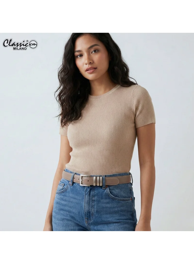 Classic Milano Dusky Brown (SGPU34) Classic Milano Women's Belt with Gift Box; Faux Leather Ladies Belt for Dresses, Jeans & Gowns; Stylish Womens Belt; Adjustable Girls Belt; Belt for Women | Full Length: 110 CM (Free Size - Fits up to the waist of 40 Inches / 100 CM) for Women | Best Price UAE