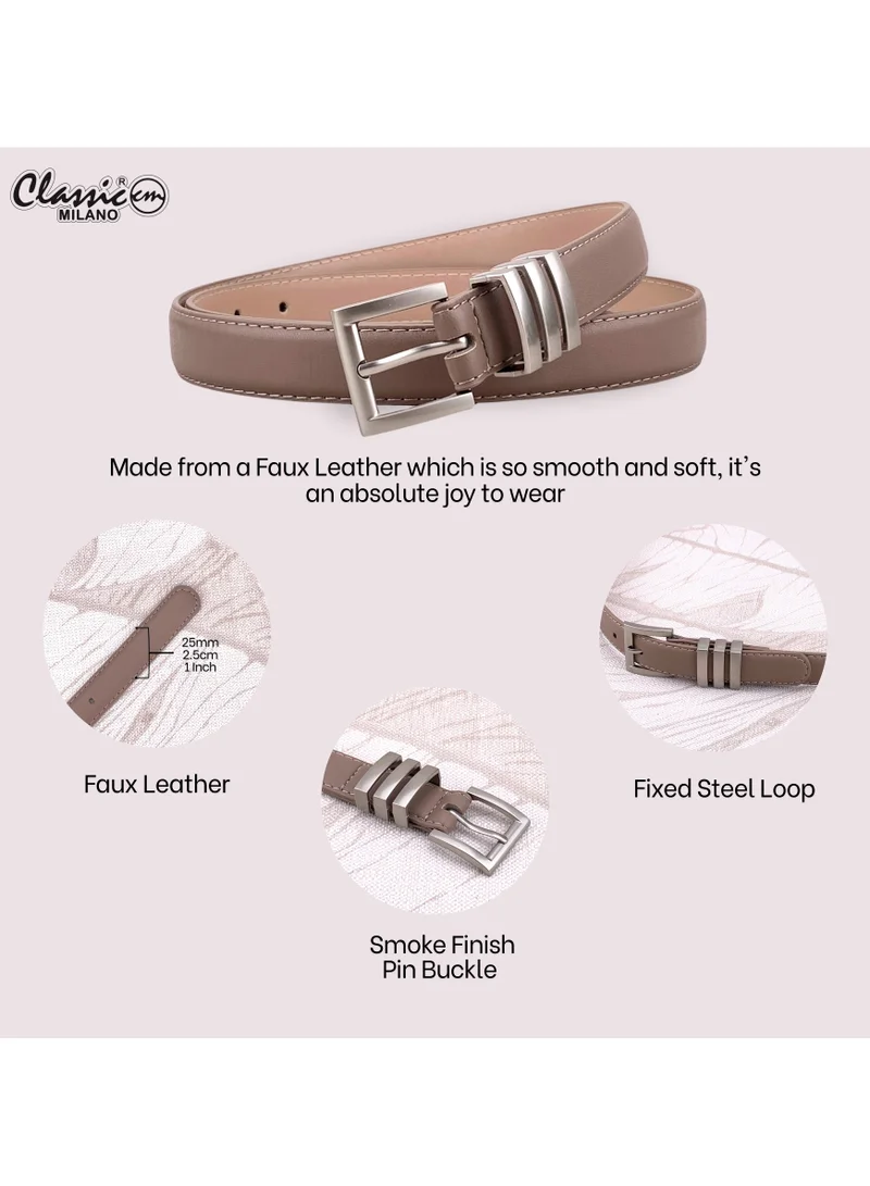 Classic Milano Dusky Brown (SGPU34) Classic Milano Women's Belt with Gift Box; Faux Leather Ladies Belt for Dresses, Jeans & Gowns; Stylish Womens Belt; Adjustable Girls Belt; Belt for Women | Full Length: 110 CM (Free Size - Fits up to the waist of 40 Inches / 100 CM) for Women | Best Price UAE