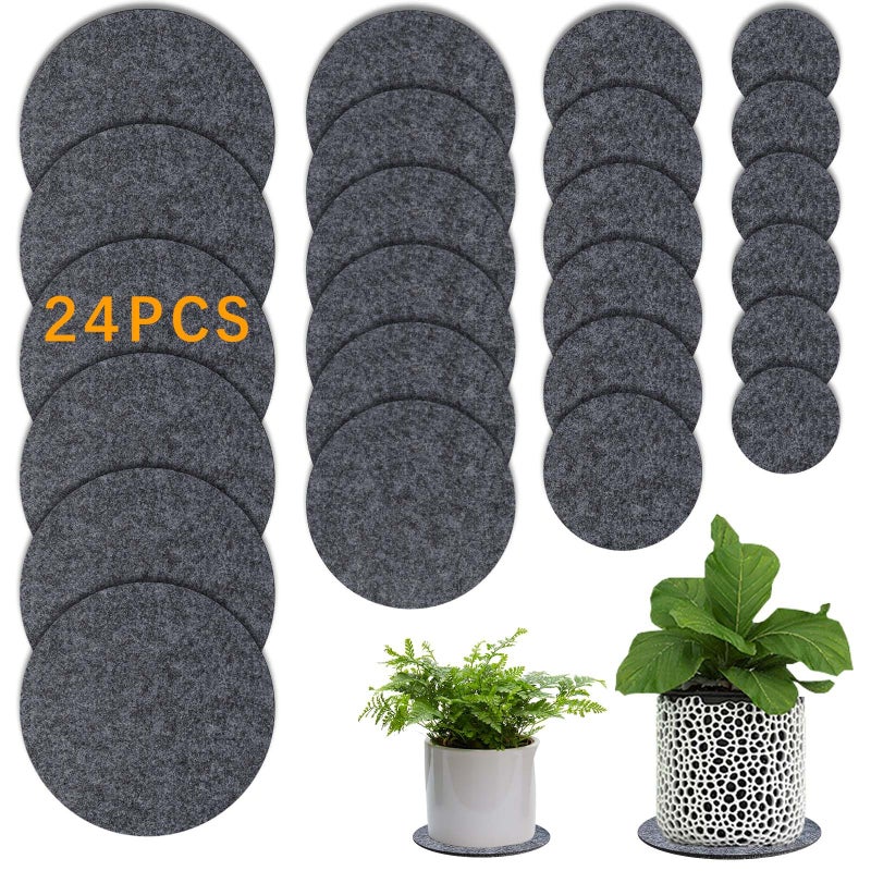 Anpuimult 24 Pcs Absorbent Waterproof Plant Coasters Mat 4 Size 4/6/ 8/10 Inch Reversible Round Fabric Plant Coasters And Plant Saucers For Indoors Plant Mat For Indoor Plants - Image 1