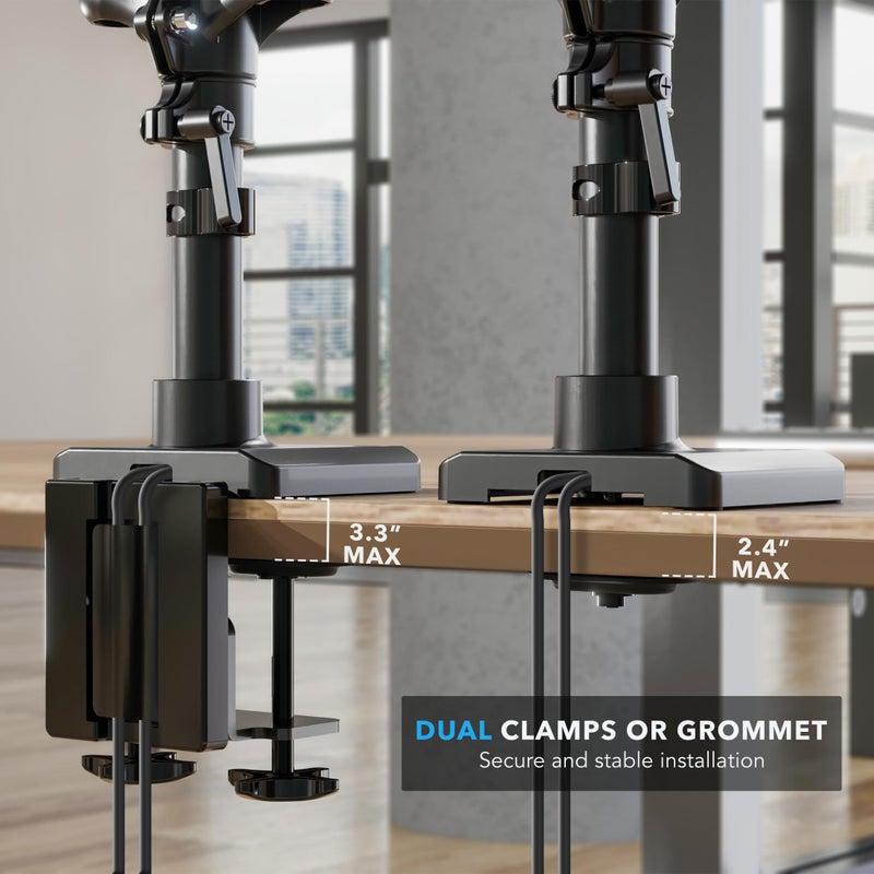 Mount-It! Triple Monitor Mount Desk Stand, 3 Monitor Desk Mount with Gas Spring Arms, Fits 13â€“32 Inch Screens up to 17.6 lbs per Arm, VESA 75 & 100, Clamp or Grommet Base, USB-A & C Ports, Black - Image 5