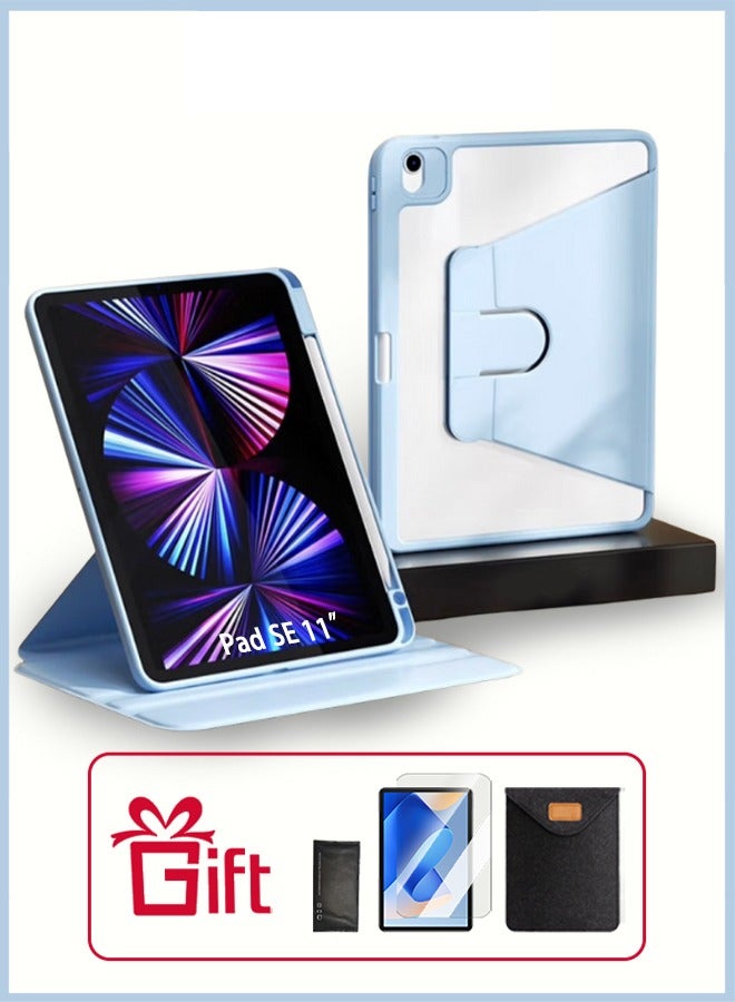 Case for Redmi Pad Se 11-Inch Tablet Cover With Pen Slot/Tablet 360° Rotating Protective Case/Auto Sleep/Wake Slim Stand/Transparent Tpu Protective Case/Free AED29 Anti-Glare Protective Film/Felt Tablet Pouch- Blue - Image 1